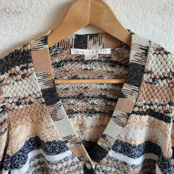 VERONICA BEARD Cecily Wool Blend Puff Sleeve Beige Cardigan Sweater Womens Large - Picture 5 of 11